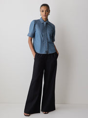Short-Sleeve Denim Blouse with Shirt Collar rw&co On Sale