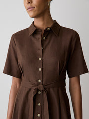 Short-Sleeve Linen-Blend Midi Dress with Shirt Collar rw&co On Sale