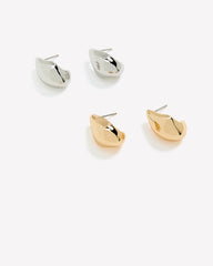 Silver and Golden Sculptural Earrings - 2 Pairs rw&co Special Promo Price