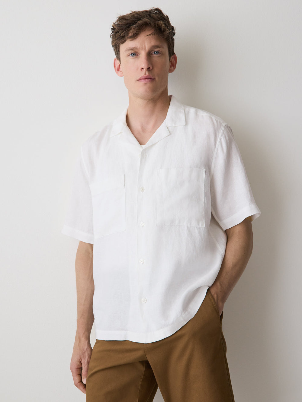 Short-Sleeve Linen Shirt with Camp Collar rw&co Special Promo Price