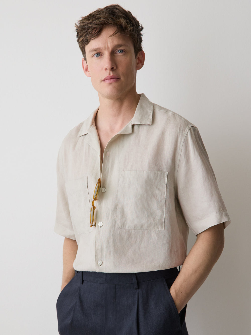 Short-Sleeve Linen Shirt with Camp Collar rw&co Special Offer