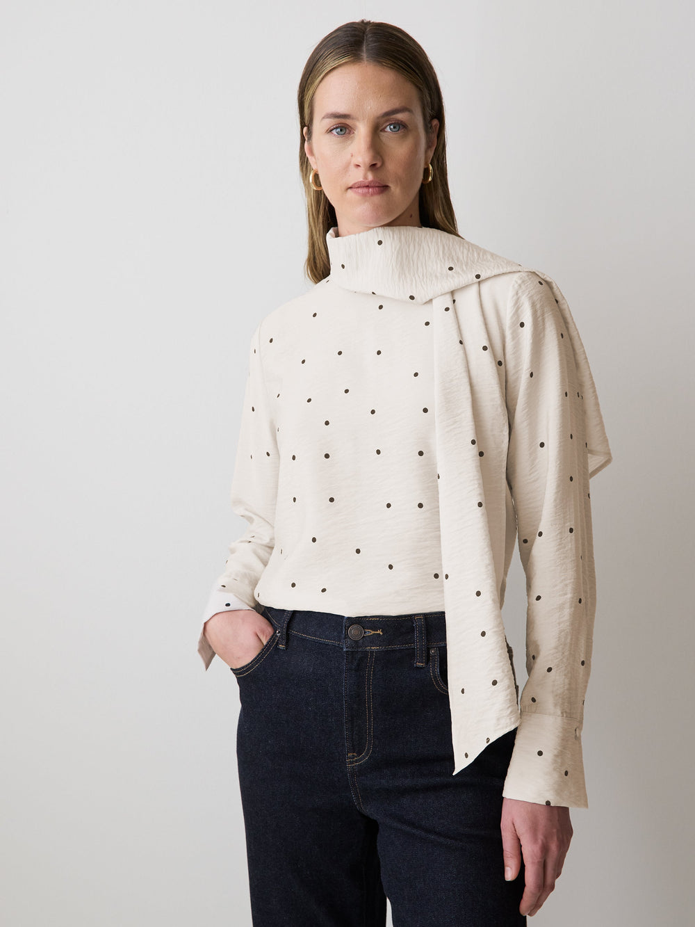 Long-Sleeve Popover Blouse with Scarf Neckline rw&co Exclusive Sale Price