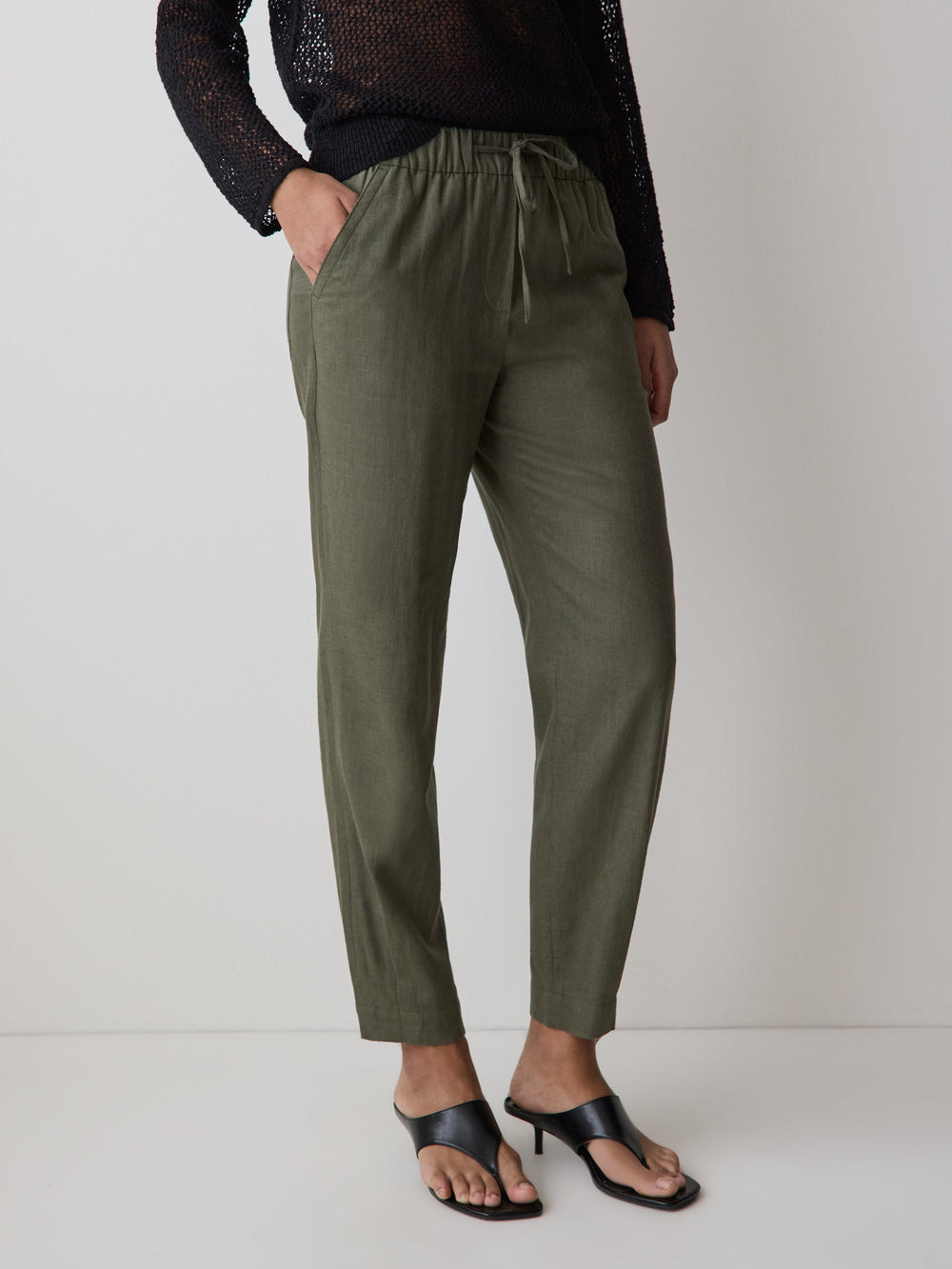 Linen Mid-Rise Tapered-Leg Jogger Pant rw&co Special Promo Price