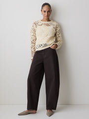 Long-Sleeve Crew-Neck Top with Crochet Details rw&co Limited Time Discount