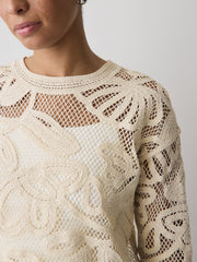 Long-Sleeve Crew-Neck Top with Crochet Details rw&co Limited Time Discount