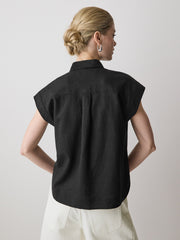 Linen-Blend Extended-Sleeve Blouse with Shirt Collar rw&co Special Promo Price