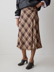 High-Rise A-Line Midi Skirt with Cinched Knotted Detail rw&co On Sale