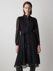 Long-Sleeve Mock-Neck Buttoned-Down Midi Dress rw&co Special Promo Price