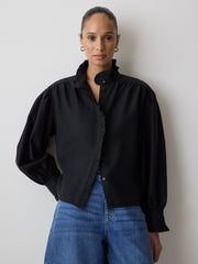 Long-Sleeve Crew-Neck Blouse with Ruffles rw&co Limited Time Discount
