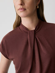 Extended-Sleeve Top with Twisted Draped Mock Neckline rw&co Special Offer