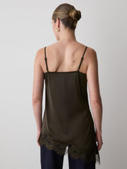 Sleeveless V-Neck Satin Blouse with Lace Trims rw&co Limited Time Discount