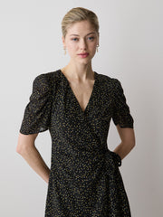 Short-Sleeve Chiffon Midi Dress with Lace Trim rw&co Special Offer
