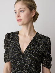 Short-Sleeve Chiffon Midi Dress with Lace Trim rw&co Special Offer