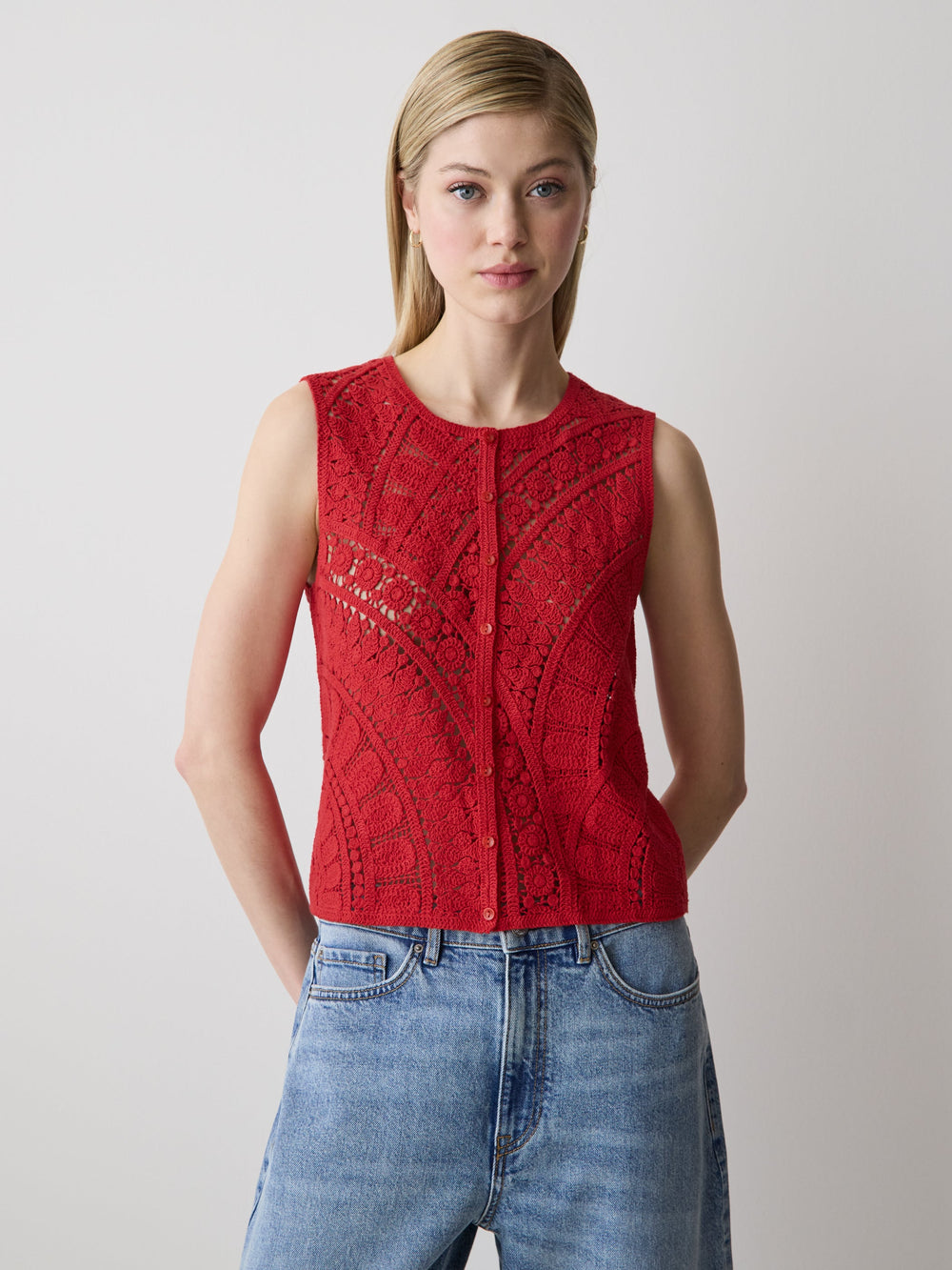 Buttoned-Down Crochet Tank Top rw&co Limited Time Discount