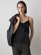 Sleeveless V-Neck Satin Blouse with Lace Trim rw&co Limited Time Discount