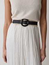 Black and Beige Raffia Belt with Round Buckle rw&co Special Offer