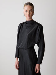 Satin Long-Sleeve Draped Midi Dress rw&co Limited Time Discount