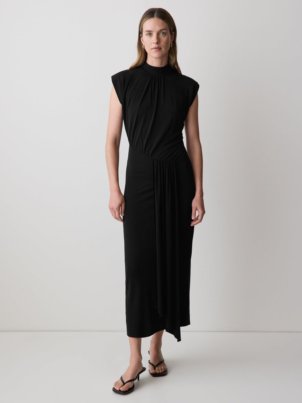 Draped Midi Cocktail Dress with Cascade rw&co Exclusive Sale Price