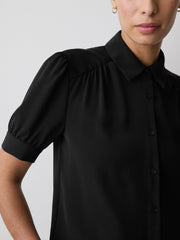 Silky Crepe Short-Sleeve Buttoned-Down Blouse rw&co Limited Time Discount