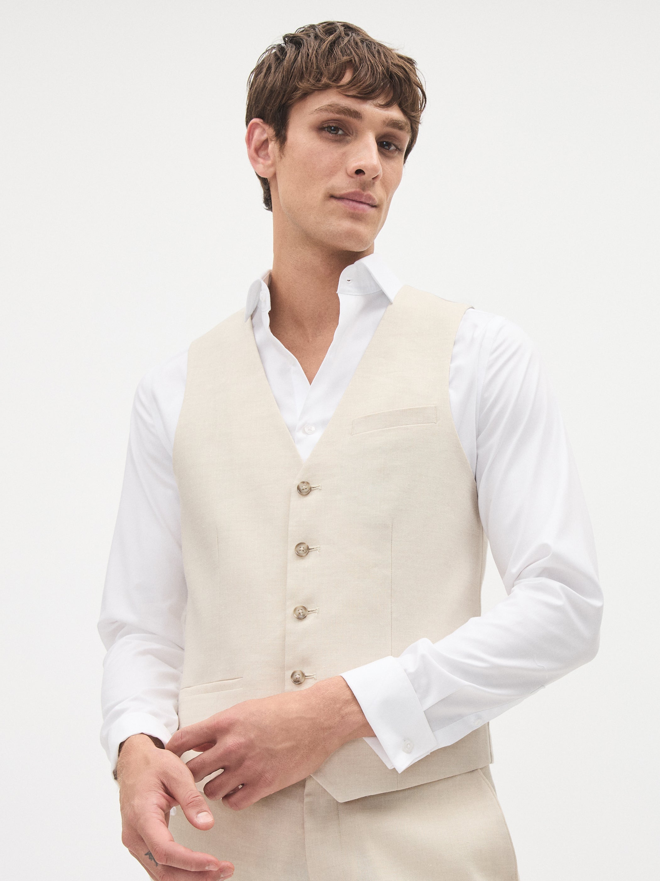 Stretch Linen Suit Vest rw&co On Sale