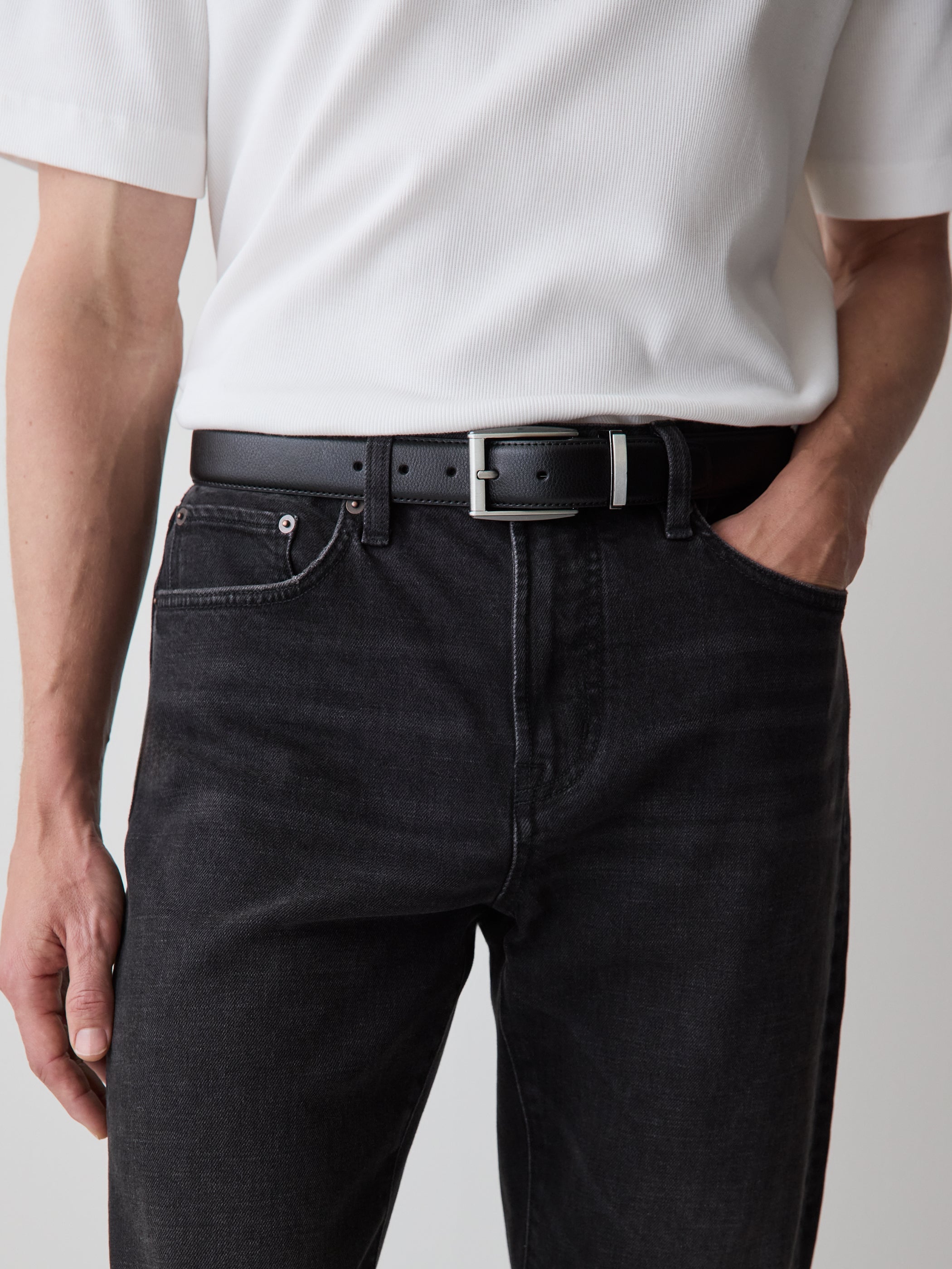 Black Leather Belt with Square Buckle rw&co Great Value Deal