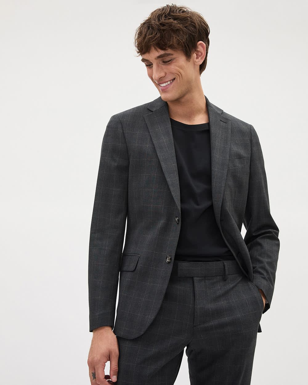 Slim-Fit Dark Grey Checkered Suit Blazer rw&co Limited Time Discount