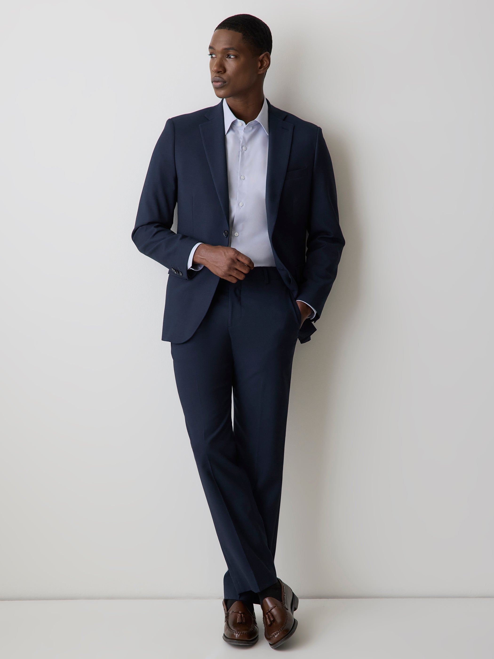 Essential Tailored Fit Navy Blue Suit Blazer rw&co Exclusive Sale Price