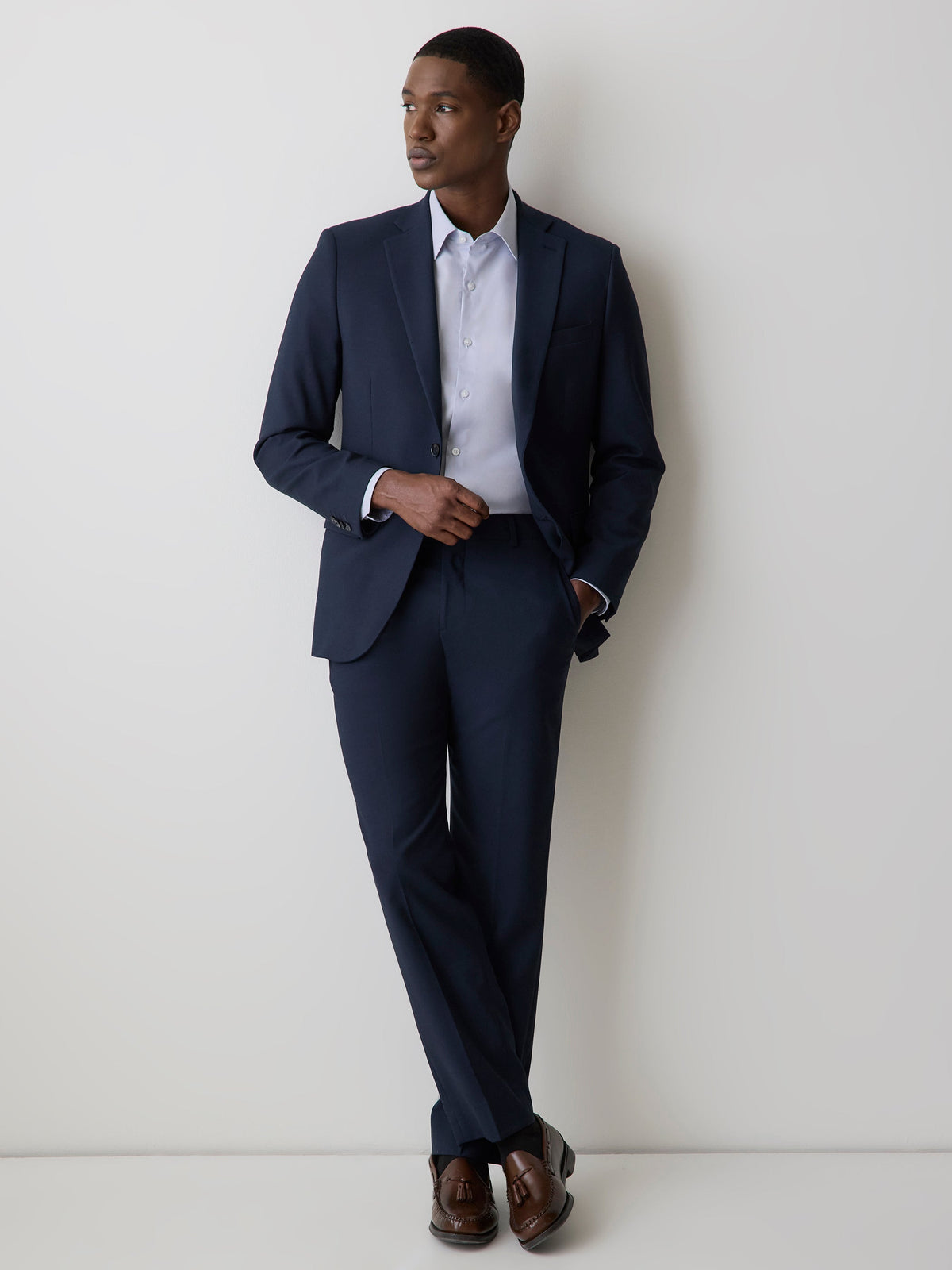 Essential Tailored Fit Navy Blue Suit Blazer rw&co Exclusive Sale Price