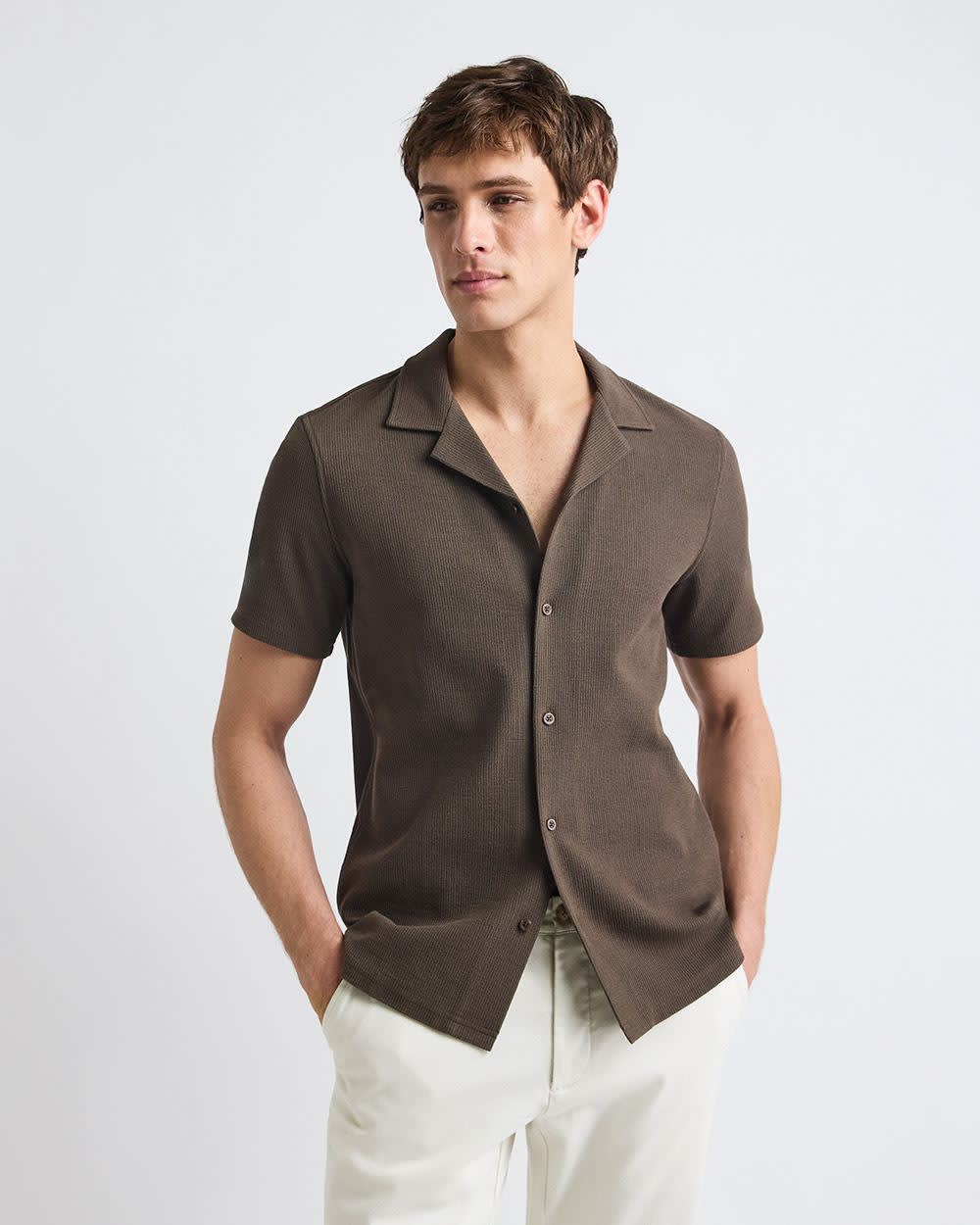 Slim Fit Short-Sleeve Knit Shirt with Camp Collar rw&co Great Value Deal
