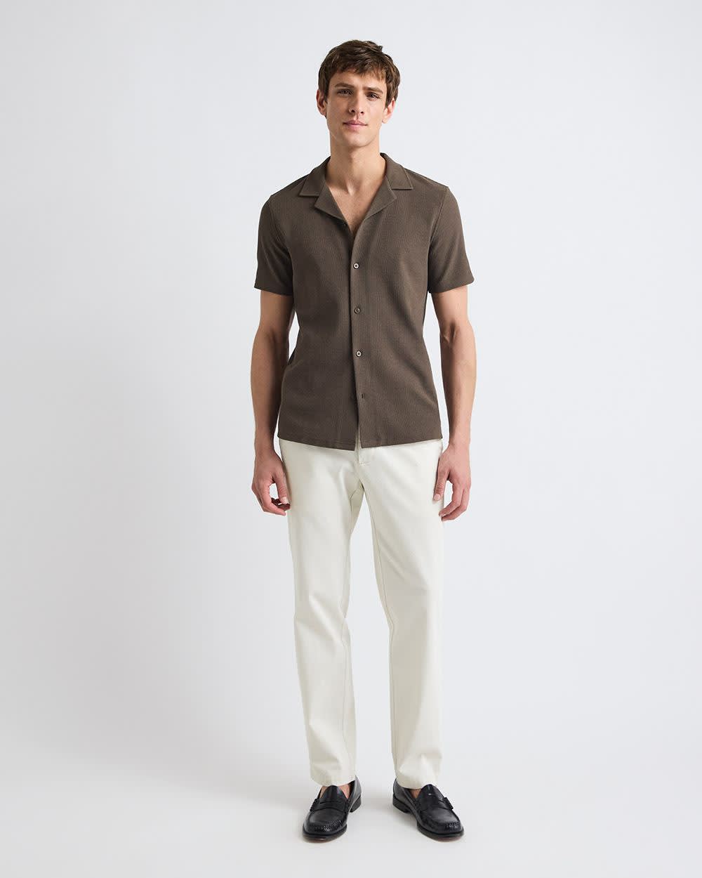 Slim Fit Short-Sleeve Knit Shirt with Camp Collar rw&co Great Value Deal