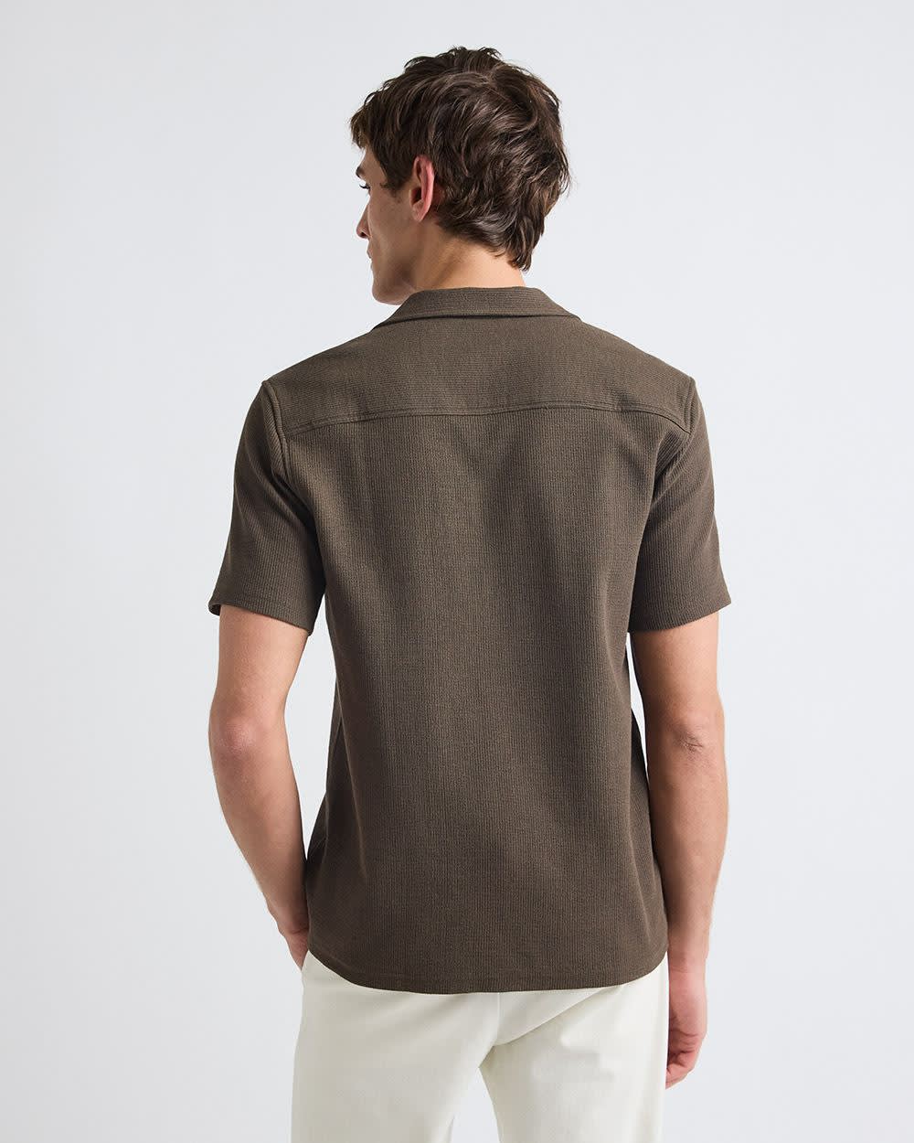 Slim Fit Short-Sleeve Knit Shirt with Camp Collar rw&co Great Value Deal