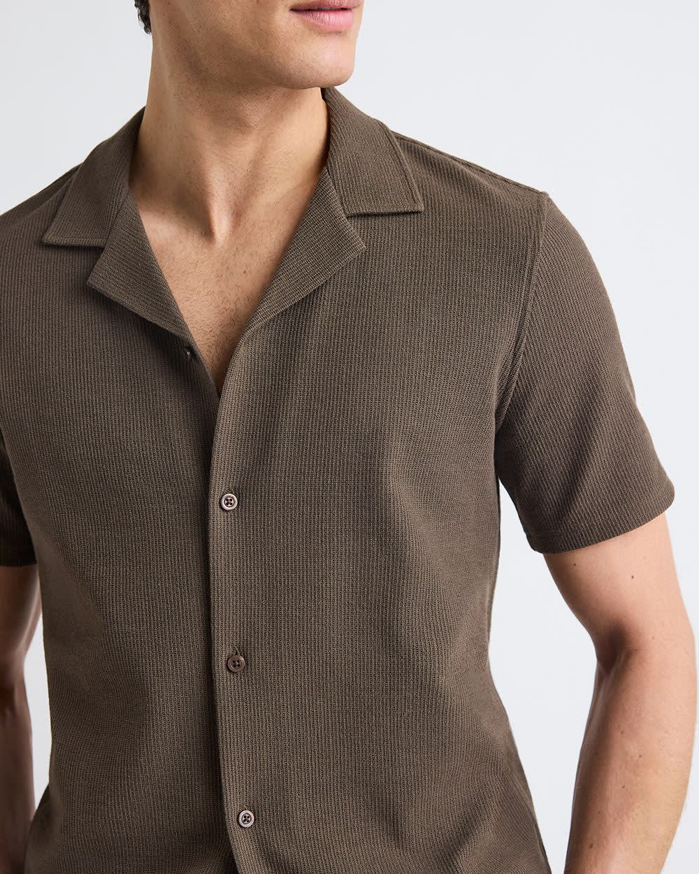 Slim Fit Short-Sleeve Knit Shirt with Camp Collar rw&co Great Value Deal