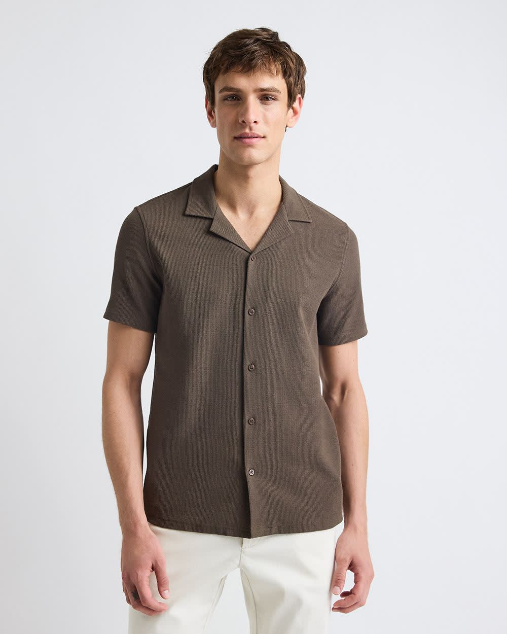 Slim Fit Short-Sleeve Knit Shirt with Camp Collar rw&co Great Value Deal