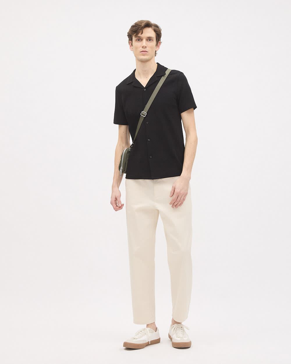 Slim Fit Short-Sleeve Knit Shirt with Camp Collar rw&co Great Value Deal