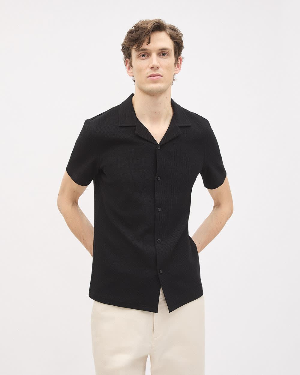 Slim Fit Short-Sleeve Knit Shirt with Camp Collar rw&co Great Value Deal