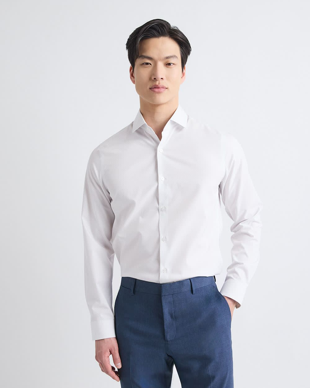 White Slim Fit Dress Shirt with Grey Micro Dots rw&co Special Offer
