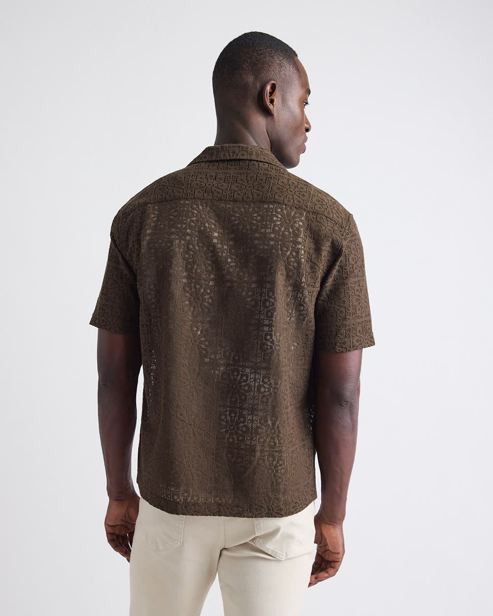 Short-Sleeve Lace Shirt with Camp Collar rw&co Special Promo Price