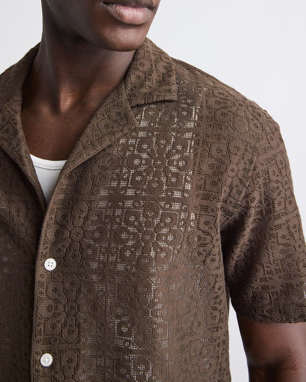 Short-Sleeve Lace Shirt with Camp Collar rw&co Special Promo Price