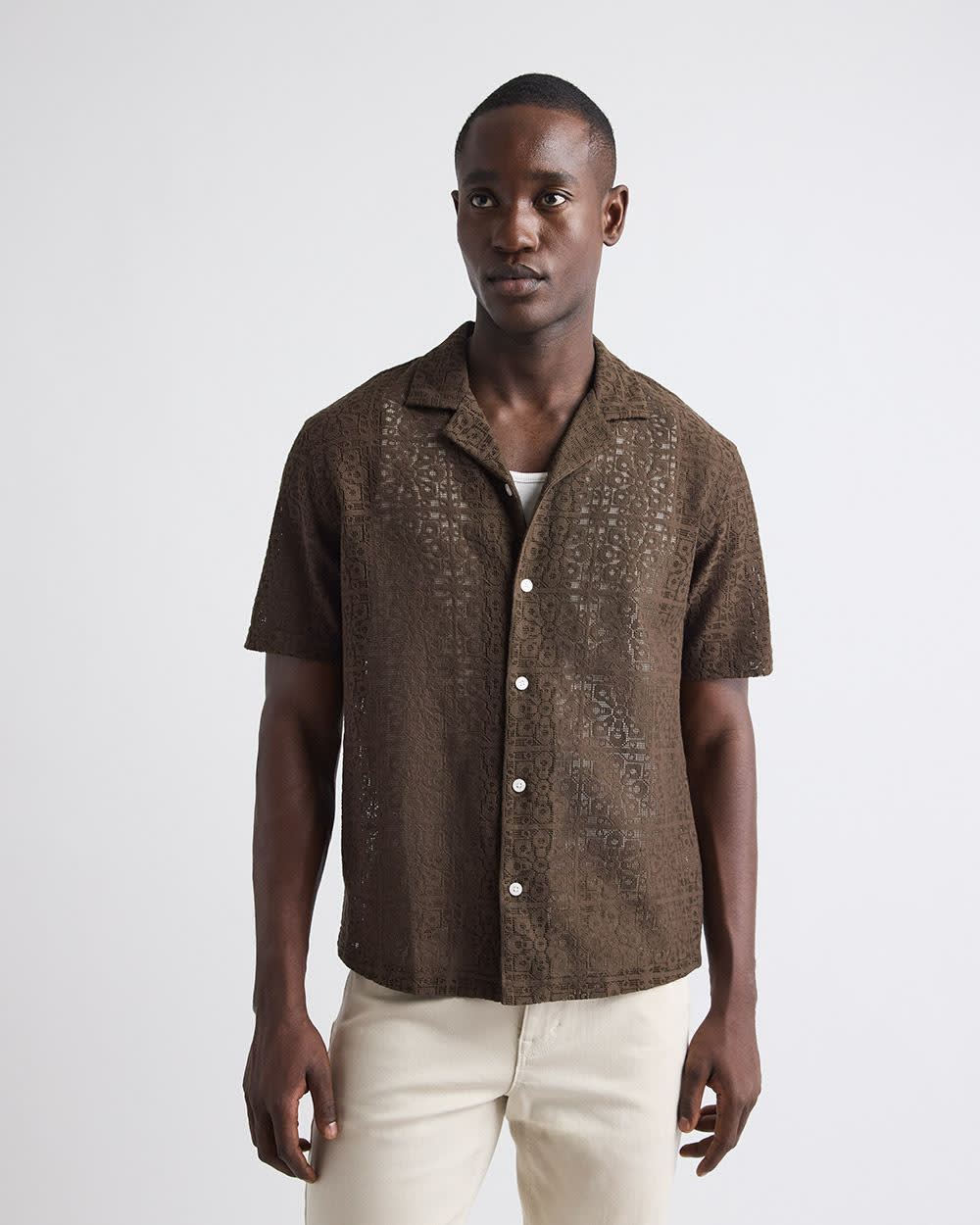 Short-Sleeve Lace Shirt with Camp Collar rw&co Special Promo Price