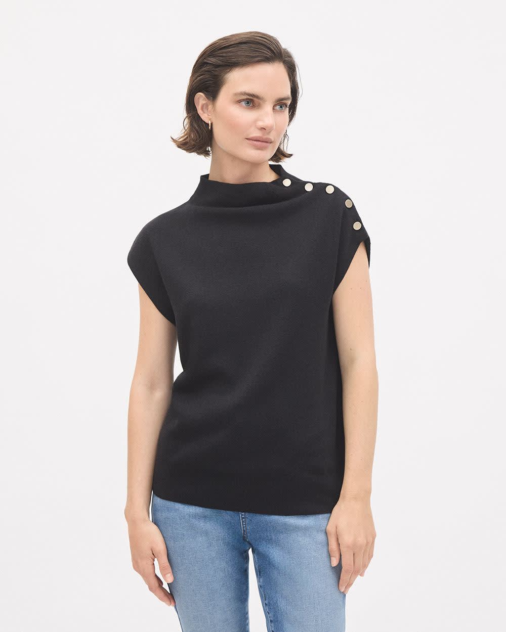 Sleeveless Mock-Neck Sweater with Buttons at Shoulder rw&co Great Value Deal