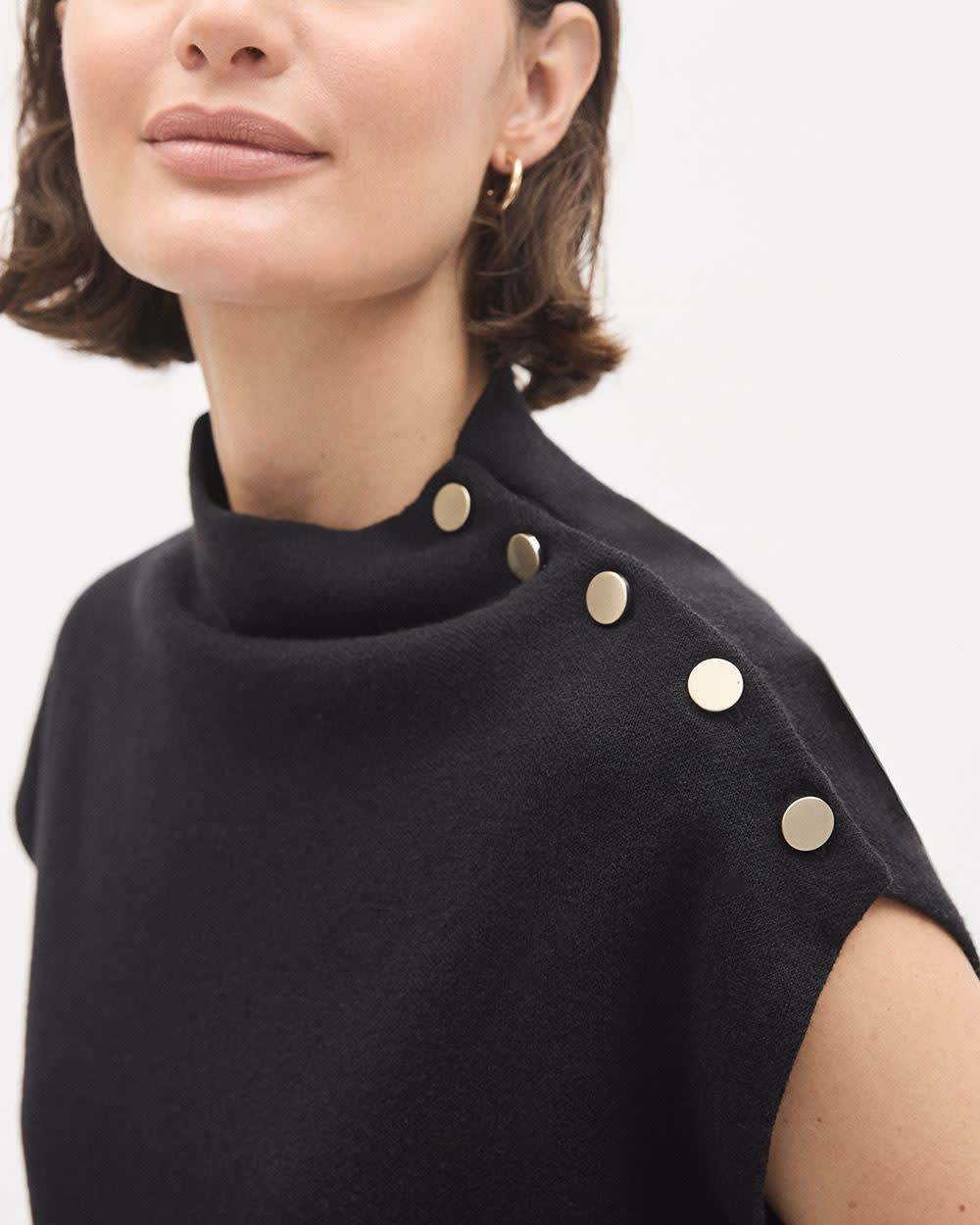 Sleeveless Mock-Neck Sweater with Buttons at Shoulder rw&co Great Value Deal