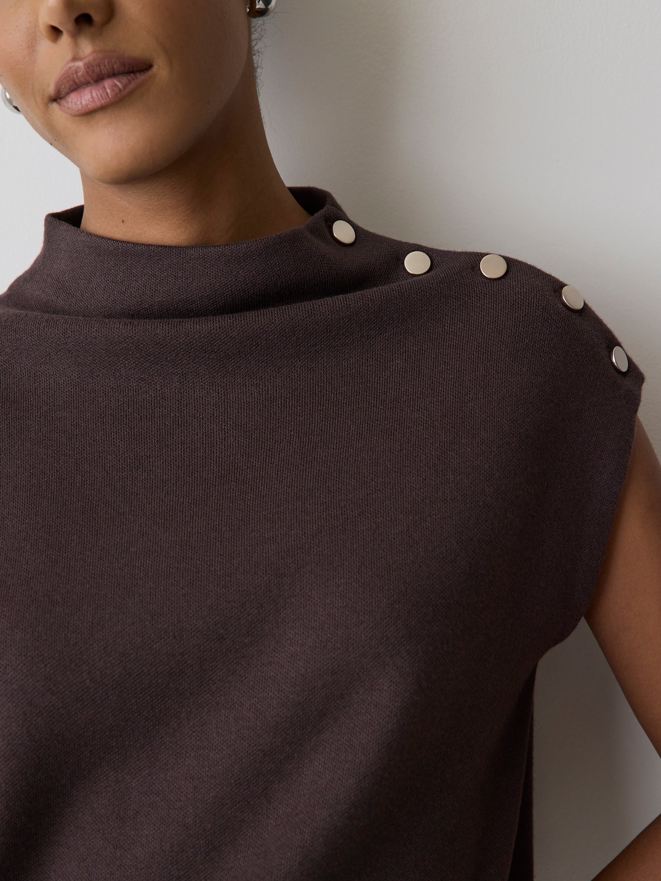 Sleeveless Mock-Neck Sweater with Buttons at Shoulder rw&co Great Value Deal