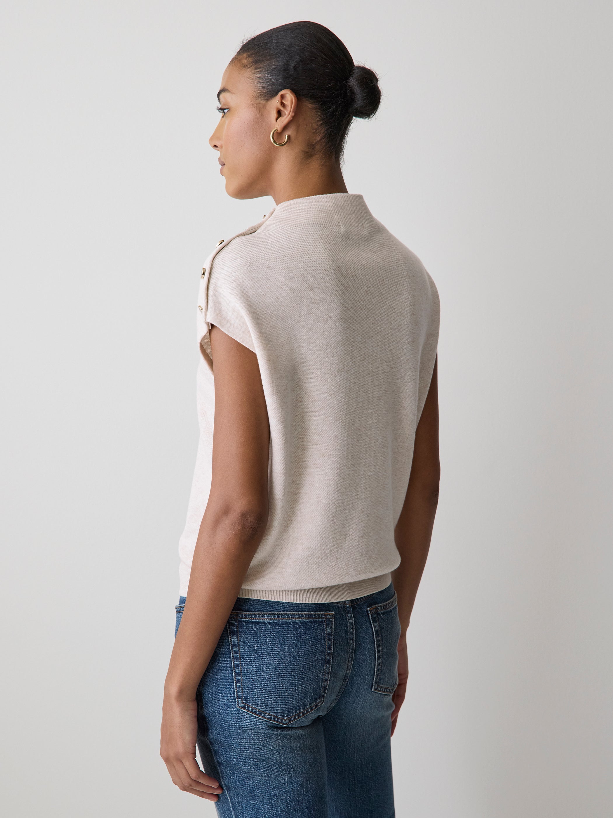 Sleeveless Mock-Neck Sweater with Buttons at Shoulder rw&co Great Value Deal