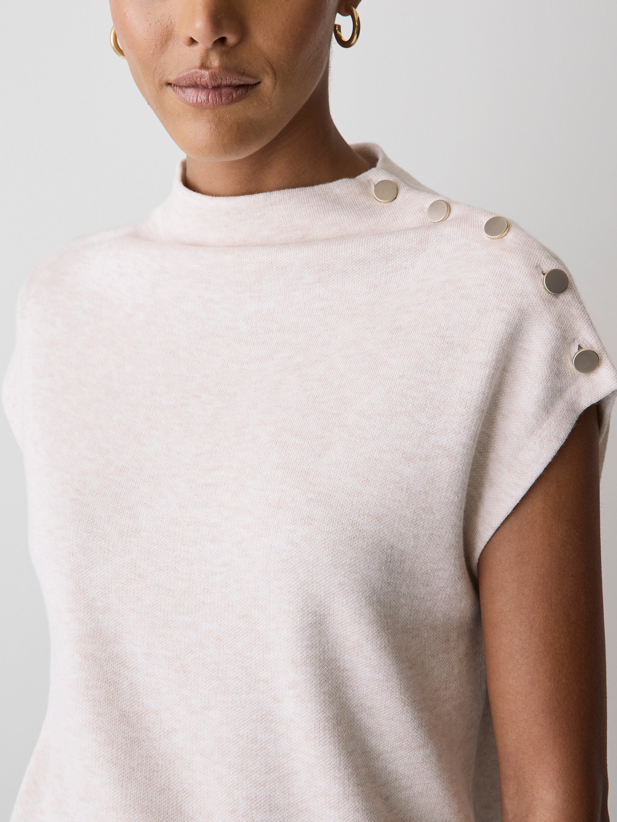 Sleeveless Mock-Neck Sweater with Buttons at Shoulder rw&co Great Value Deal