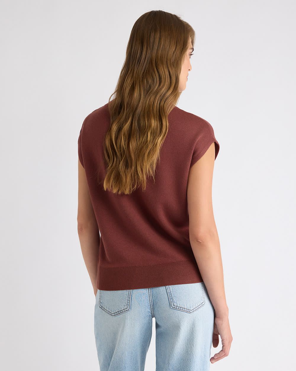 Sleeveless Mock-Neck Sweater with Buttons at Shoulder rw&co Great Value Deal