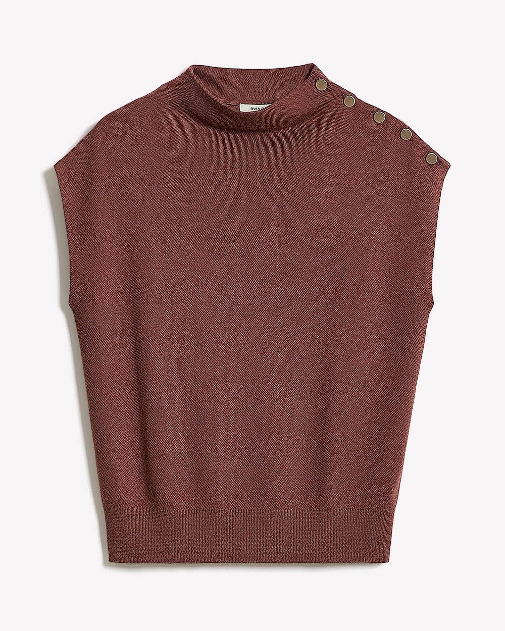 Sleeveless Mock-Neck Sweater with Buttons at Shoulder rw&co Great Value Deal