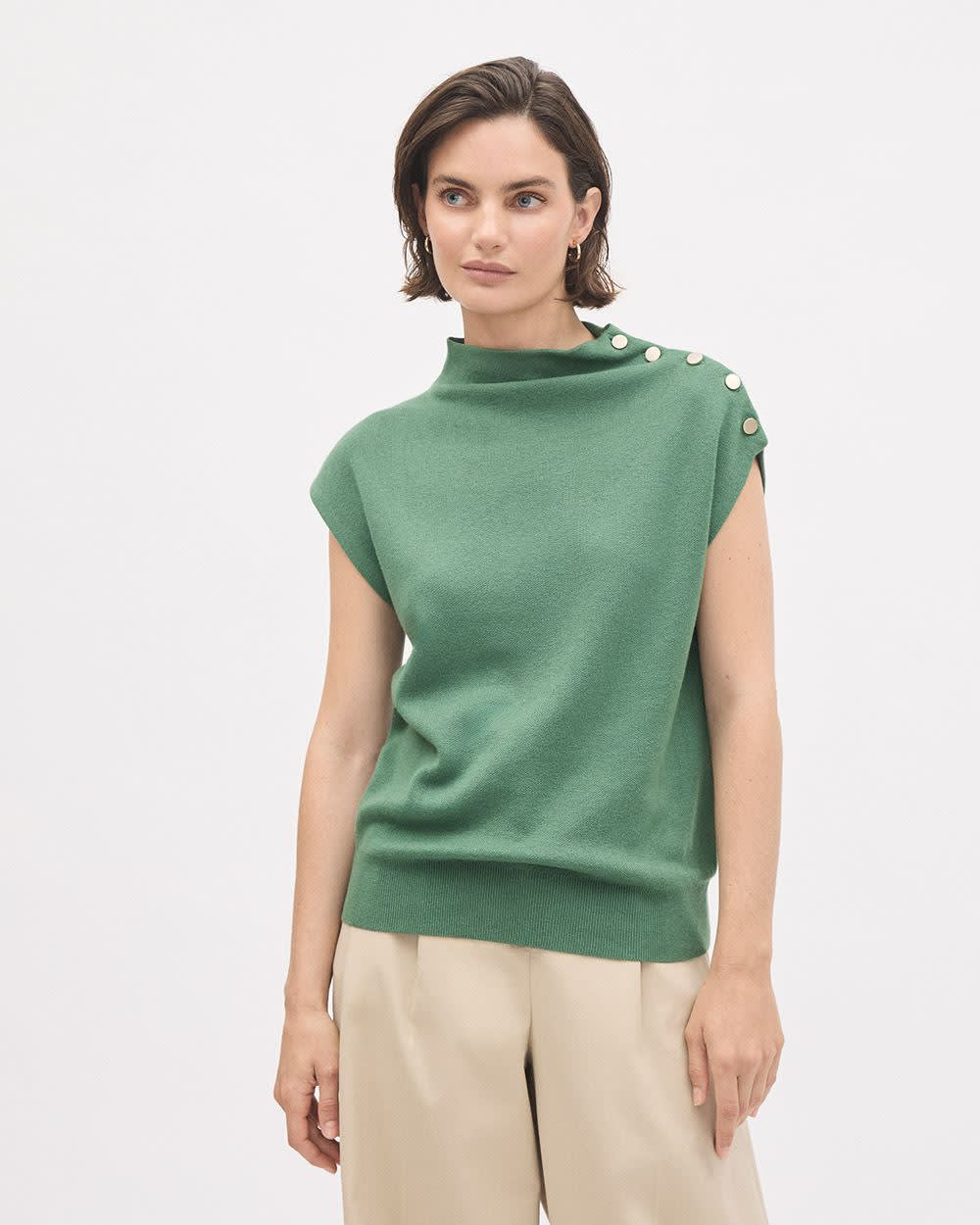 Sleeveless Mock-Neck Sweater with Buttons at Shoulder rw&co Great Value Deal