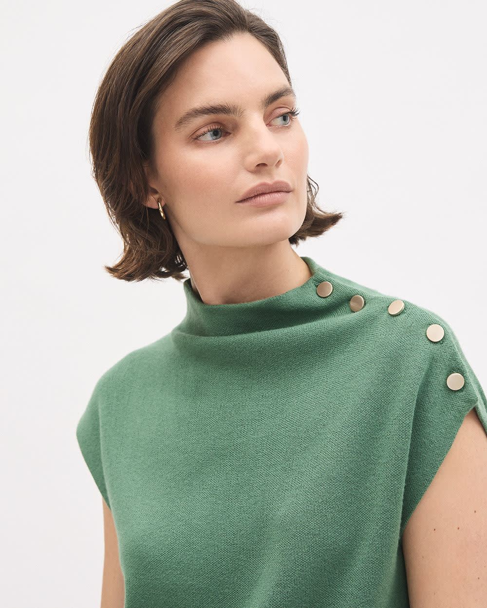 Sleeveless Mock-Neck Sweater with Buttons at Shoulder rw&co Great Value Deal