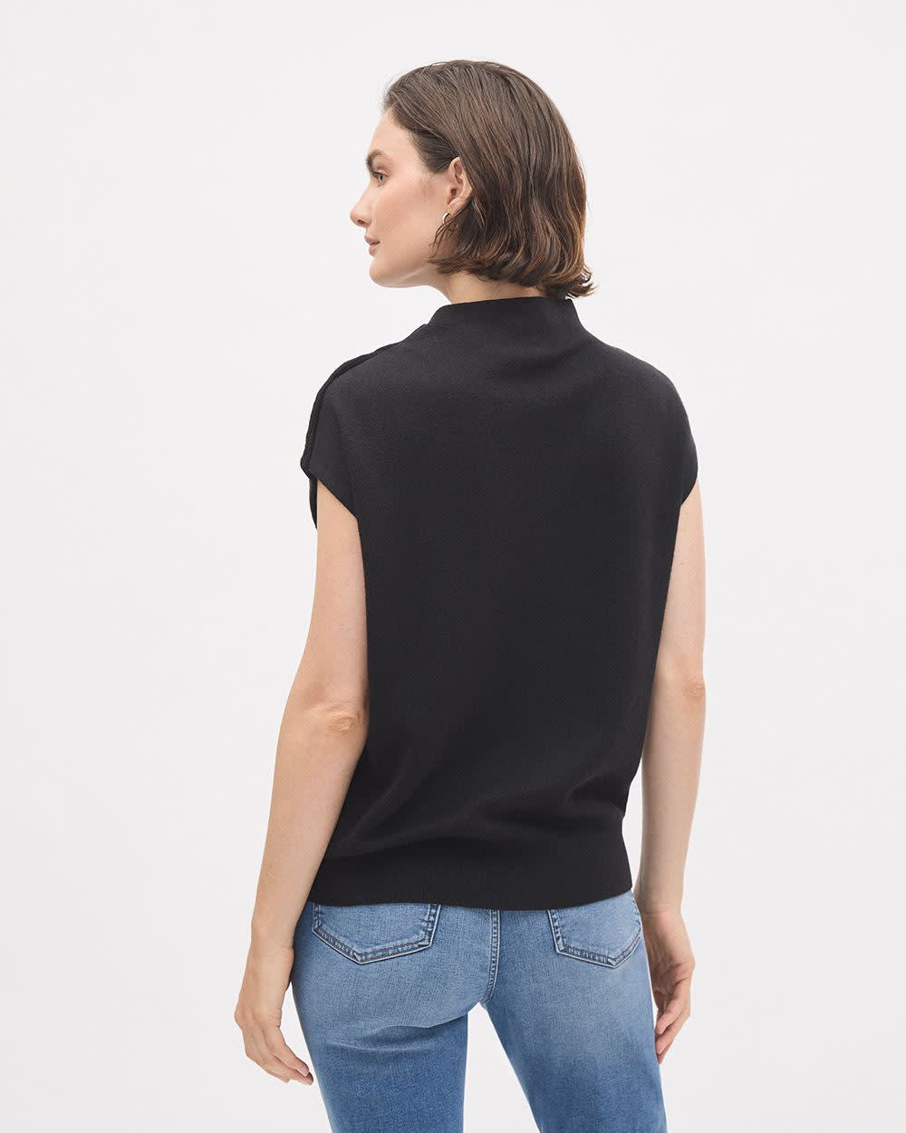 Sleeveless Mock-Neck Sweater with Buttons at Shoulder rw&co Great Value Deal