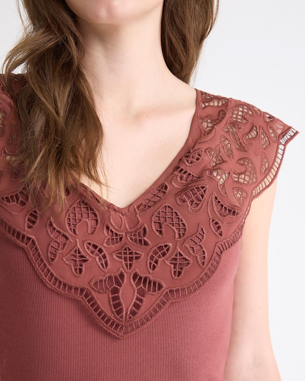 V-Neck Ribbed Top with Short Flutter Sleeves rw&co Special Promo Price